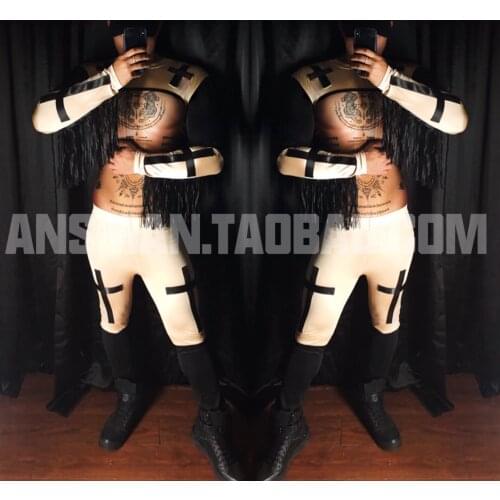 Hot 2020 New Halloween Nightclub Bar Male Dj Singer Jumpsuit Ds Gogo Cross Religious Sexy Theme Party Men Hip Hop Pants Costume
