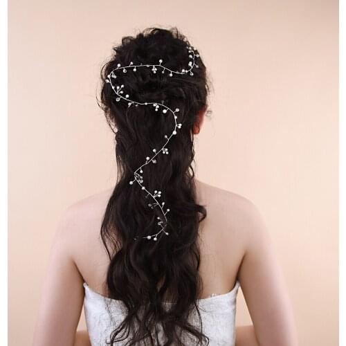 ZMHP98 Bride Headdress Pearls Crystal Long Hair Accessories Wedding Headwear Wrist Corsages Fascinators for Tiara Jewelry Wreath