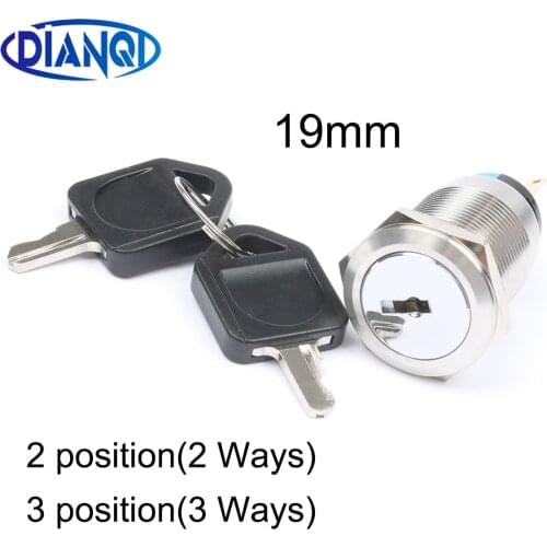 19mm Brass chrome Key Metal Waterproof brass 2/3 position Push Button Switch press button with two keys on off switch Rotary