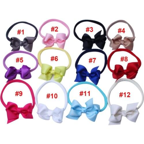 Girls Grosgrain Ribbon 3.5inch Hair Bows Elastic Bows For Children Hair Band Headband Accessories 12pcs/lot