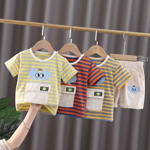 Summer Childrens Clothing Boy Suit Foreign Style 2021 New Baby Girl Short-Sleeved Two-Piece Child Clothes 1-5 Years Old Baby