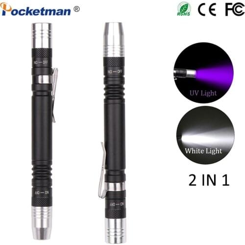 2 in 1 UV Flashlight Mini Pen Light Multifunctional 395nm Ultra Violet Torch White Light Flashlight Detector Torch for Test