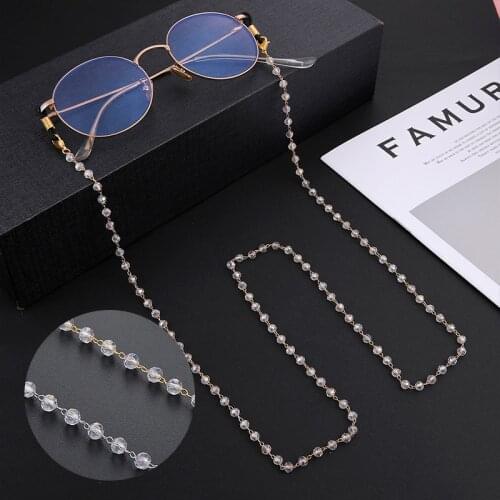 Teamer Fashion Women Chain for Glasses Clear Crystal Beaded Sunglasses Chains Lanyard Female Neck Chain Anti-slip Strap Cord