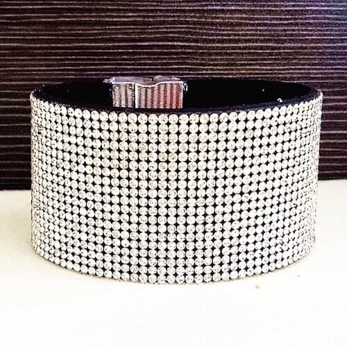 Fashion full rhinestone crystal leather bracelets bangles women trendy wide charm bracelet friendship gift jewelry 2020 girls