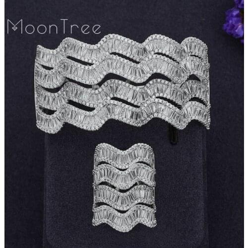 MoonTree Twist Shape Wide Bangle Ring Set Super AAA Cubic Zirconia Copper Jewelry Sets Women Bridal Wedding Gifts Bijoux