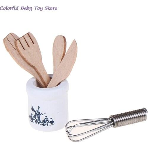 Wooden Knife And Fork Metal Whisk Jar Set Dollhouse Miniatures 1:12 Accessories Doll House Mini Kitchen Accessories