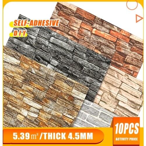 10 Pcs/Set DIY 3D Wall Brick Stickers Imitation Bedroom Waterproof Self Adhesive Wallpaper For Living Room Kitchen Home Decor