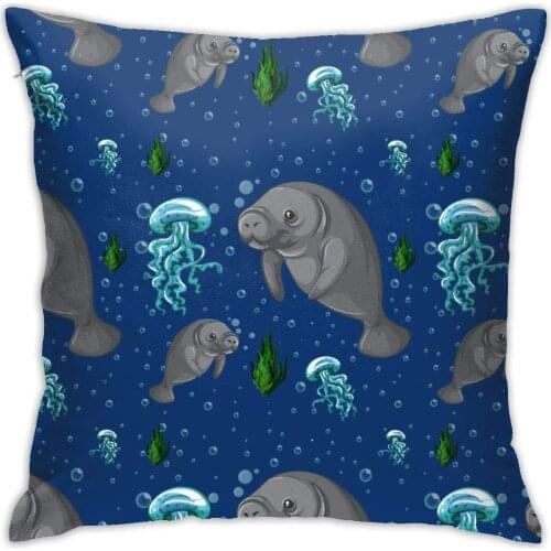 Bargburm Manatee Underwater Throw Pillow Covers 18"" X 18"" Inch Square Decorative Pillowcase Pillow Cover Cushion