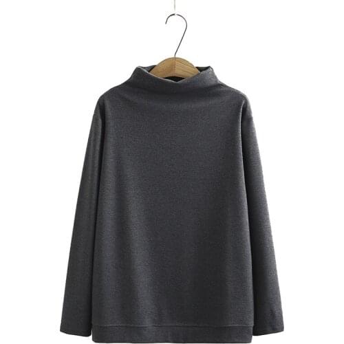 Plus Size XL-4XL Long Sleeved High Collar Solid Tshirts Oversized Simpe Spring Autumn Tops