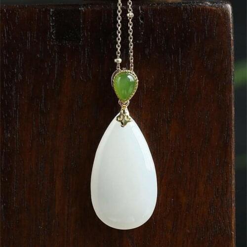 Natural Hetian White Jade Pendant Ladies Suet Grade White Jade Drop-Shaped Jade Pendant Jasper Ruyi Necklace to Give Mom