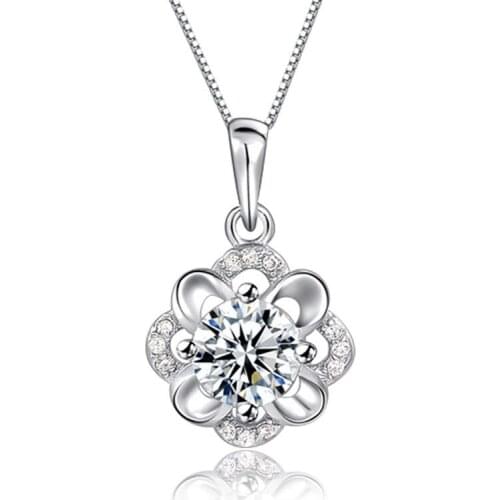Beautiful Simple Temperament Concise 925 Silver Cubic Zirconia Pendant Necklace For Women Girl Lady Fashion Jewelry Gift
