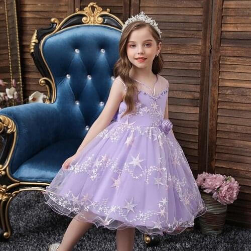 Birthday party dress for girls Childrens clothing new Summer girls embroidered star princess dress 3 to 12 years old