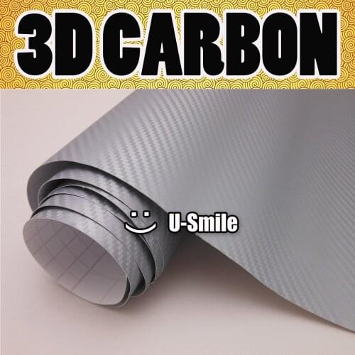 Premium 3D Silver Carbon Fiber Sheet Silver 3D Carbon Fiber Vinyl Wrap Air Release Car Wrapping Size:1.52X30M/Roll