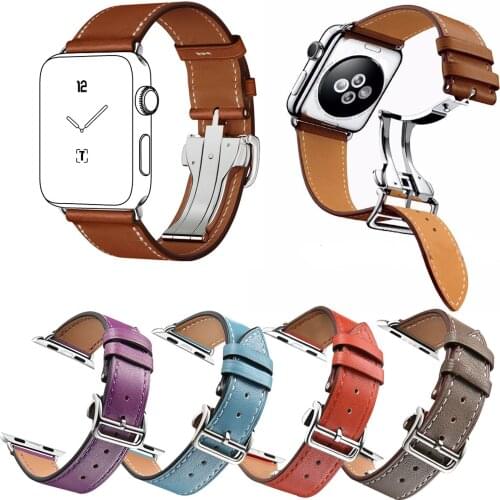 Single Tour Deployment Buckle Band for Apple Watch Series 4 3 2 1 Strap Belt for iWatch 38/40mm 42/44mm Genuine Leather Band