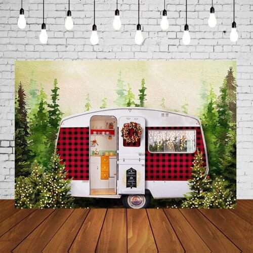 Christmas Backdrop Noel Xmas Party Banner Oil Painting Motor Homes Sparkle Red And Black Plaid Portrait Photo Studio Backgrounds