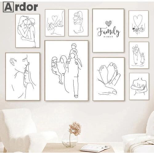 Family Quotes Prints Mom Dad Abstract Line Drawing Canvas Painting Son Daughter Wall Art Poster Pictures Living Room Home Decor