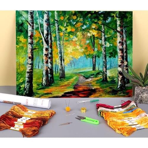 September Mood Printed Water-Soluble Canvas 11CT Cross-Stitch Kit Embroidery DMC Threads Knitting Handicraft Sewing Stamped