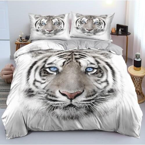 3D Gray Beddings Custom Design Tiger Quilt Cover Sets Animal Comforter Covers and Pillow Covers 203*230cm Full Twin Double Size
