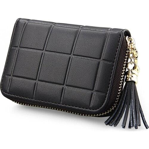 Cute cow leather purse high quality women wallet tassel pendant anti-magnetic RFID card set organ lady small card holder wallet