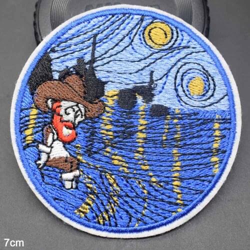Blue Smoking Van Gogh Painting The Starry Night Iron On Embroidered Clothes Patches For Woman Girl Clothing Wholesale