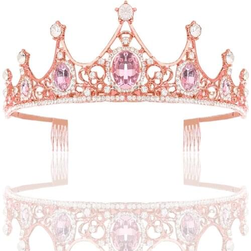 Bridal tiara pink rhinestone crown bride princess crown women headband wedding hair accessory bride jewelry