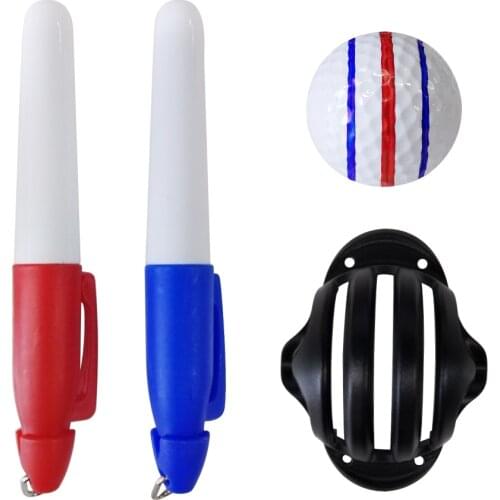 Golf Ball Liner Triple Line with 2 Marker Pen Color Blue Red Putting Position Aids Line Marker Drop Ship