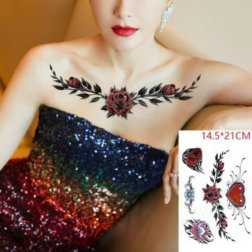Waterproof Temporary Tattoo Sticker Flower Red Rose Love Heart Style Fake Tatto Flash Tatoo Back Leg Arm Art for Women Men