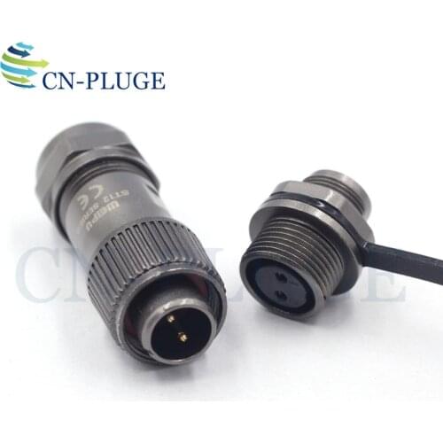 WEIPU ST12 IP67 2-pin Metal Waterproof Industrial Rear-nut Wire Connector, Male Plug Female Socket Rated current 13A IP67