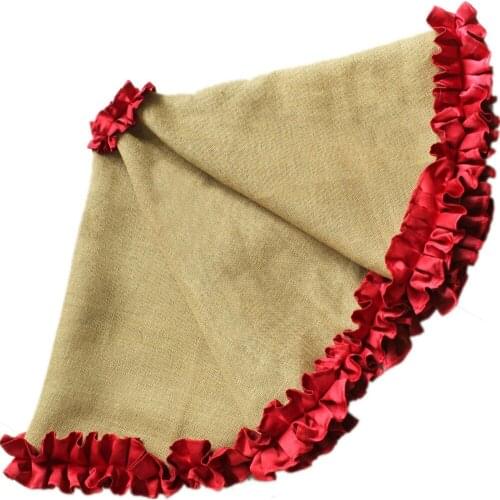 Cottage Ruffler border Burlap Christmas Tree Skirt extra large 60" Diameter