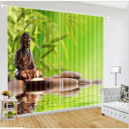 Green Curtains Guanyin in the water 3D Window Curtain Living Room office Bedroom Cortina Drapes Rideaux Customized pillowcase