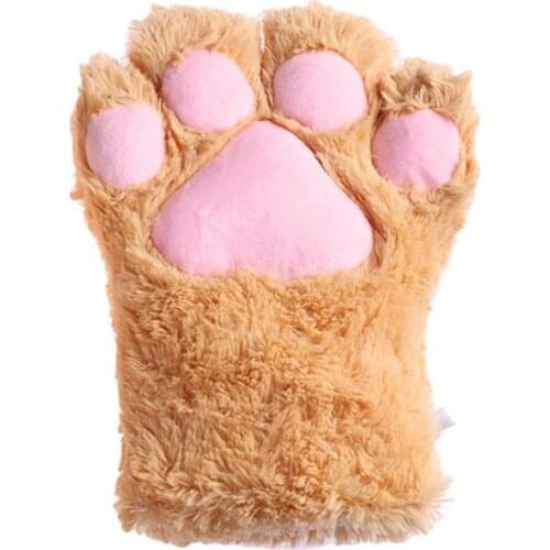 Women Girls Cute Bear Cat Paw Gloves Winter Warm Thick Fluffy Plush Cartoon Animal Anime Lolita Cosplay Mittens