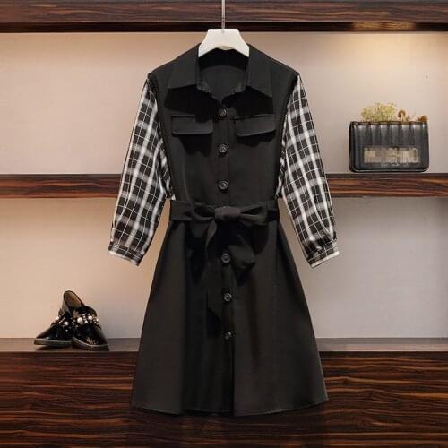 L-4XL Plus Size Women Elegant Shirt Dress Autumn 2019 Fashion Plaid Long Sleeve Patchwork Single-breasted Loose Ladies Dresses
