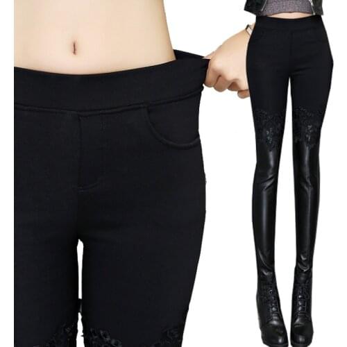 Plus size Winter pencil pants & capris women lace faux Leather Pants Skinny High elastic Waist pant women trousers leggings