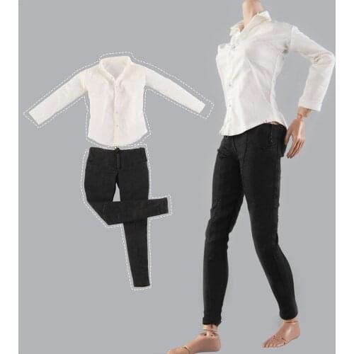 1/6 female figure clothes white sleeved shirt and black leggings for 12 inch action figure body