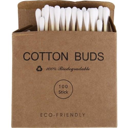 100/200pcs Disposable Cotton Swab Double Hea Bamboo Sticksd Eyeshadow Lips Makeup Cotton Buds Nose Ear Cleaning Beauty Tools