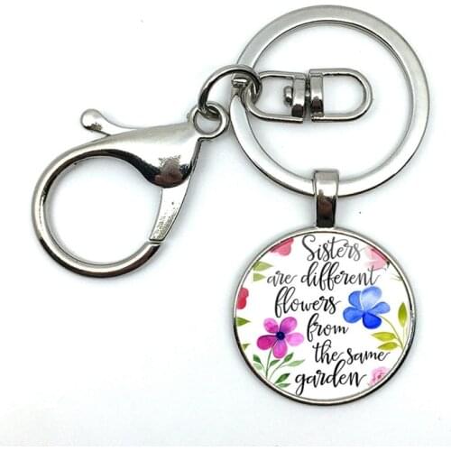 2018/Fashion Hot Style New Sisters are Flowers from the same garden inscribed Bible text Floral Pattern Glass Pendant Keychain