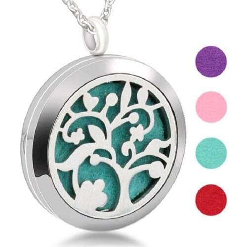 316L Stainless Steel Life Tree Aromatherapy Pendant Essential Oil Diffuser Necklace Perfume Locket Jewelry