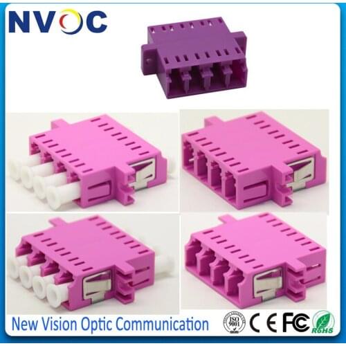 50Pcs/lot,LC UPC MM OM4 Quad Fiber Optical Adapter,LC/UPC Multi Mode Quad Flange Fiber Optic Coupler Connector