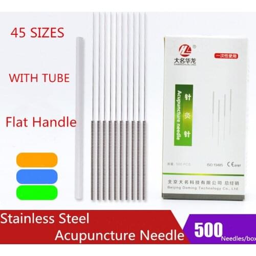 500pcs Flat Handle Acupuncture Needles Acupuncture Disposable Needle Beauty Massage Sterilze Needle With Tube 45 Size to Choose