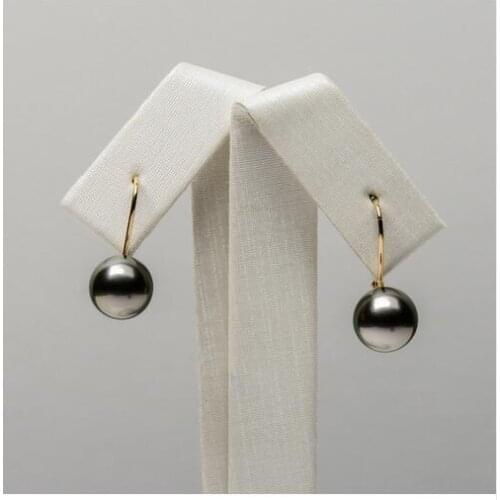 8.9-9mm Green Purple Genuine Tahitian Pearl Leverback Earrings 14k Yellow Gold