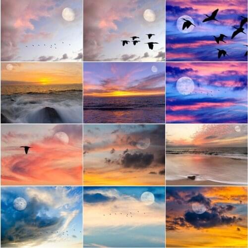 Diy 5D Diamond Embroidery Mosaic Seaside Landscape Paintings Rhinestone Ocean Sky Moon Pictures Wall Art Poster Home Decoration
