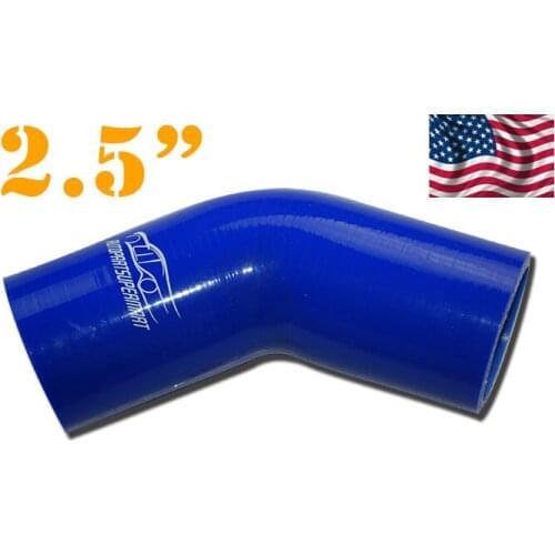 AUE45-64BL - 4PLY Silicone 45 Degree Elbow Connector Joiner Turbo Hose 64mm 2.5" 2 1/2" Blue