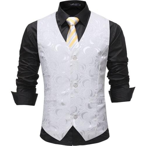 White Rose Floral Jacquard Vest Men 2020 Brand New Slim Fit Sleeveless Vests Waistcoat Male Wedding Groom Chalecos para Hombre