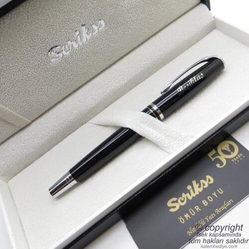 Scrikss 477 Black Chrome Besiktas Roller Pen | İsme Special Pen-Licensed Original Product