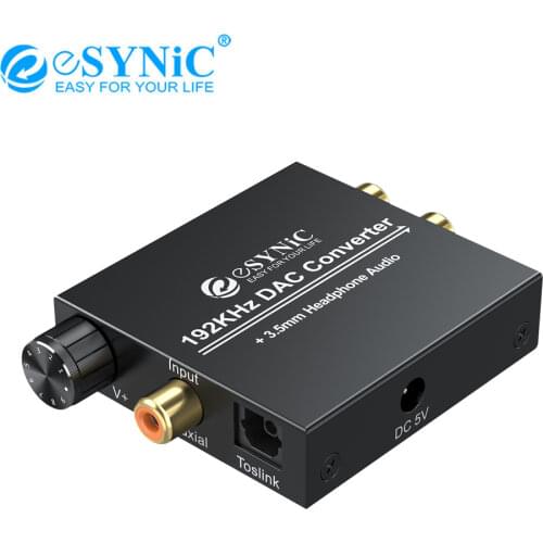 ESYNiC 192kHz DAC Converter Digital Optical Coaxial Toslink To Analog Stereo RCA 3.5mm Jack Audio Converter Adapter For PS3 XBox