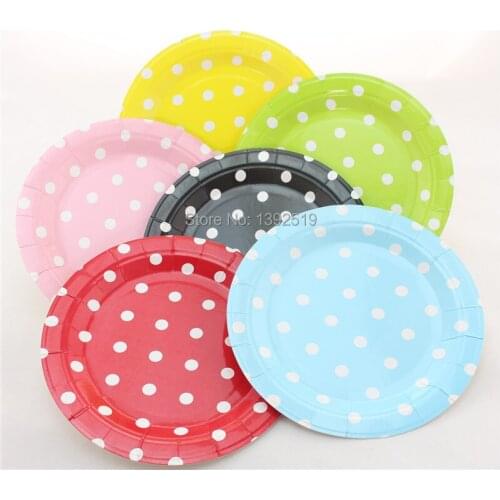 Cheap Wholesale 480pcs 7" Small Round Paper Plates Polka Dot Plates Wedding Birthday Sports Theme