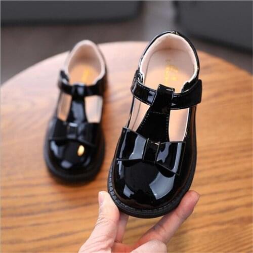 Childrens small leather shoes women 2021 spring new round head flat bottom little girl bow knot lovely princess shoes