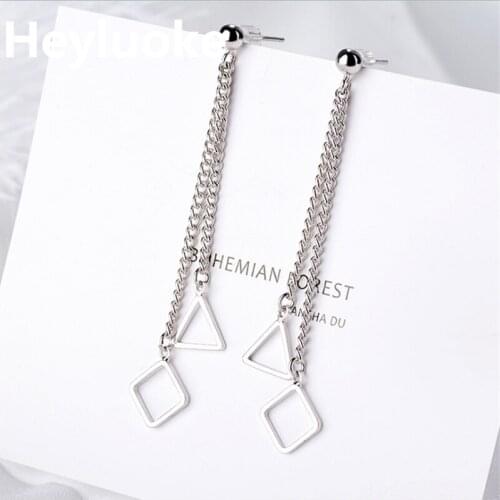 Hot Ethnic Style Hyperbole Long Tassel Earring Link Chain Square Triangle Earrings For Women Earings Jewelry
