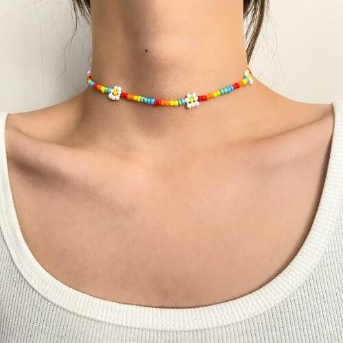 EN Bohemia Handmade Rainbow Beads Simple Choker Necklace Womens Boho Fashion Sweet Colorful Collar Jewelry Gift Collier Femme