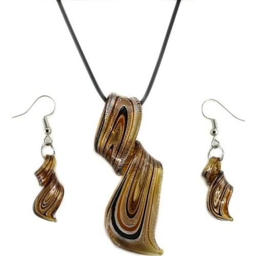Chinese Style Retro Handmade Personality Pendant Female Spiral Brown Glass Pendant Earring Necklace Set